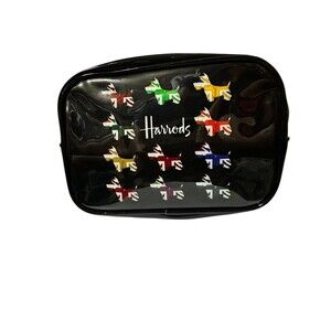 Harrods Union Jack Westie Cosmetic Bag PVC Black EUC